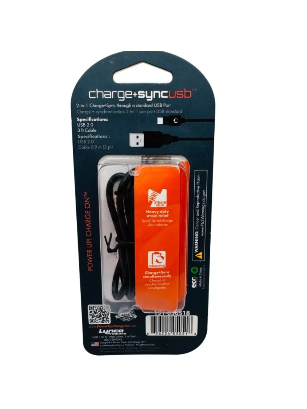 PowerUp! Charge+Sync Micro USB Cable 3ft USB 2.0 Tapered Tip Heavy Duty Strain R